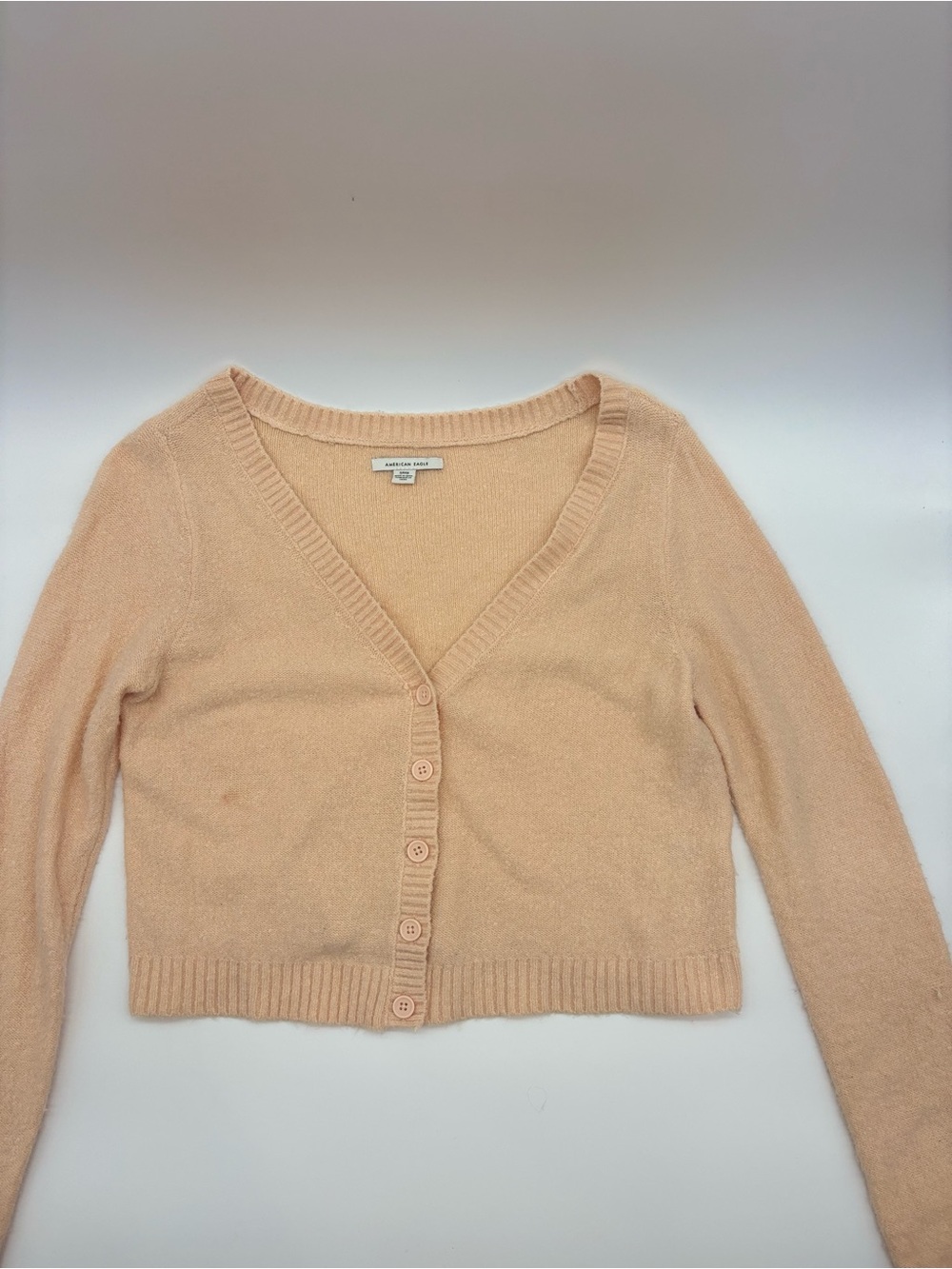 American Eagle Outfitters Peach Cropped V-Neck Button Cardigan